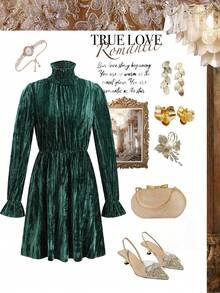 Ellevyn 女士高领长袖优雅修身连衣裙 - 綠色 - 查看 8