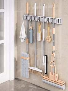 1PC Aluminum Mop Clip Wall Mounted Bathroom Bathroom Fixed Rack, Mop Hook, Broom Hanging Rack, Storage Rack, Hole Free Mop Rack, Suitable For Bathrooms And Balconies - Grey - View 11