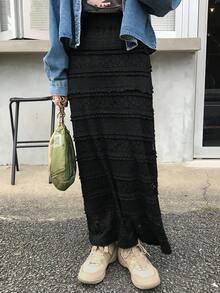 FRIFUL 女款素色休閒通勤百搭裙，適合校園穿搭 - 黑色 - 查看 5