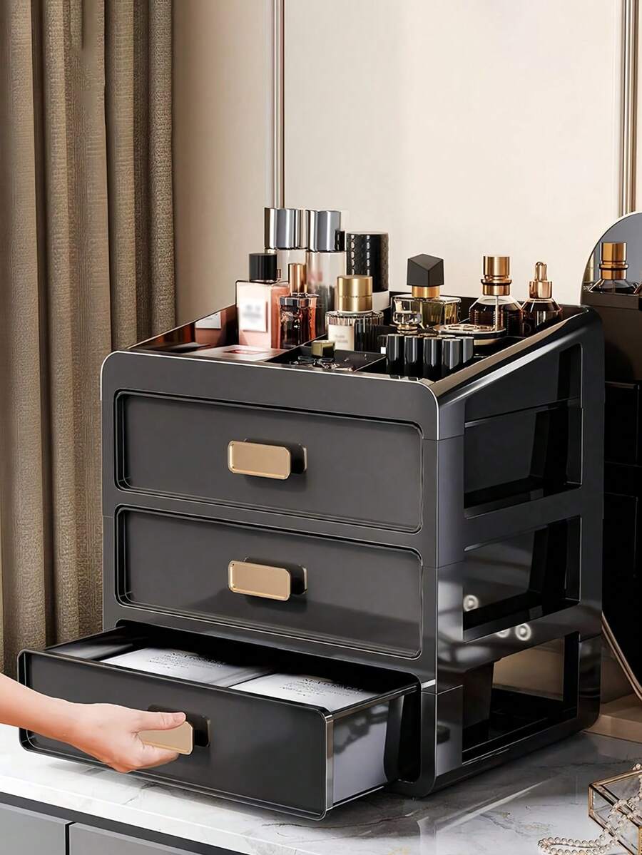 Multi-Size Makeup Storage Box, Black Drawer-Type Cosmetic Organizer Cabinet, Large Capacity Beauty Product Case For Skincare & Makeup Collection - Multicolor - View 1