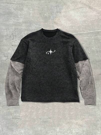 Camiseta de manga larga de cuello redondo casual con contraste de color para hombre