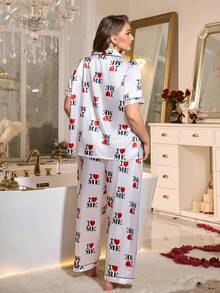 MuseNap CURVE Bộ đồ ngủ tay ngắn in hình trái tim giả lụa cỡ lớn màu trắng - trắng - Xem 2