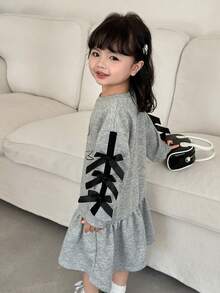 SHEIN 女童休闲蝴蝶印花长袖卫衣连衣裙 - 灰色 - 查看 5