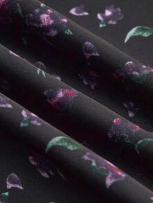 lacRébo 缎面印花中长裙，紫色蕾丝滚边裙摆，尽显优雅女性魅力 - 彩色 - 查看 9