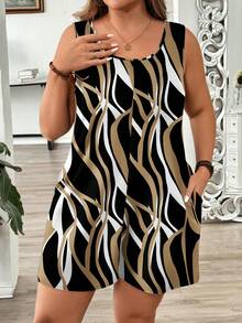 Mellowie Luźny, minimalistyczny kombinezon w stylu country, na festiwal muzyczny, w blokach kolorów, z abstrakcyjnym nadrukiem, w dużych rozmiarach, odpowiedni na wiosnę/lato