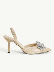 CUCCOO CHICEST Women's Fashionable & Elegant Commuting Rhinestone Bow Decor Pointed Toe Pumps For Christmas - Apricot - View 8