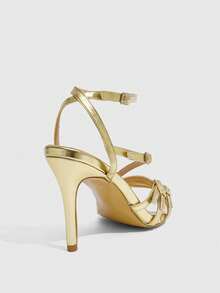 CUCCOO SZL 时尚欧美风金色单带扣装饰露趾细跟高跟凉鞋 - 金色 - 查看 10