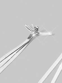 Aloruh 1pair Fashionable Metal Snake Bone Drop Long Dangle Earrings - Silver - View 4