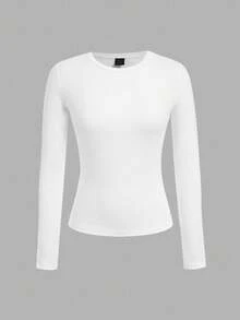 SHEIN EZwear 3pcs Women Crew Neck Casual Fitted Long Sleeve T-Shirt Set, Autumn/Winter Spring Basic Tops - Multicolor - View 9