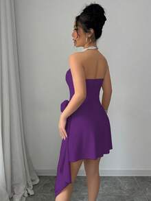 Elenzga Váy hoa lãng mạn thanh lịch dáng chữ A, không dây eo màu mơ dành cho nữ, ngày lễ tình nhân - Màu tím  Violet - Xem 2