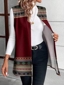 EMERY ROSE Geometric Print Bohemian Style Casual Minimalist Plus Size Women Sleeveless Jacket Spring - Multicolor - View 7