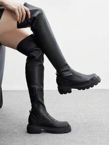 CUCCOO BIZCHIC Women's Fashionable Versatile Commuting Thick Sole Over-The-Knee Boots For Christmas - Black - View 5