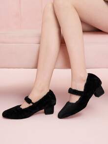 CUCCOO DOLLMOD Women's Fuzzy Warm Pumps, Fashionable And Versatile For Commuting, Autumn/Winter For Christmas - Black - View 3