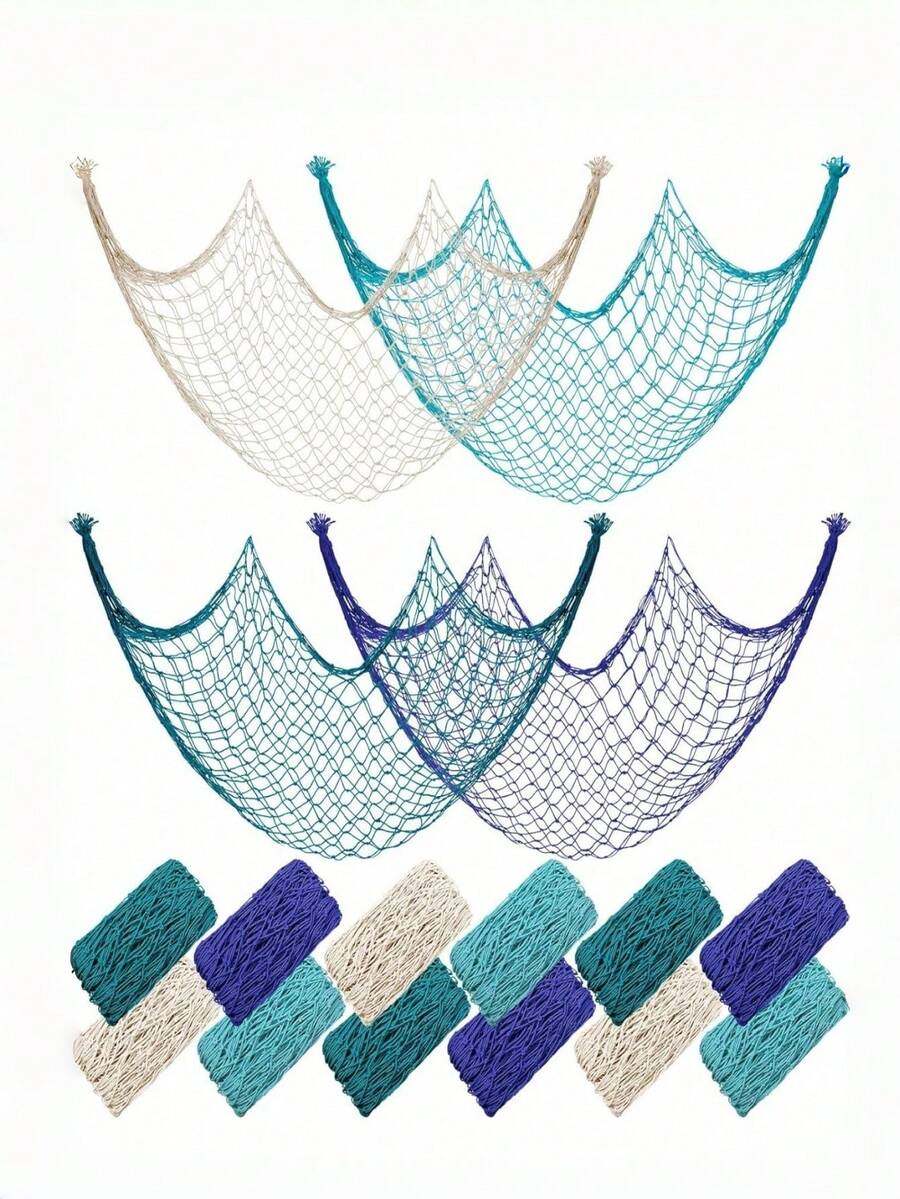 1 Piece Large Jute Fish Net Wall Hanging Decoration Natural Fiber Rustic Coastal Nautical Theme Decor For Mermaid Pirate Underwater Hawaiian Luau Beach Party Summer Backdrop Room Decor Home Wall Art DIY Decor - Multicolor - View 1