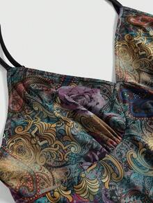ROMWE Áo ba lỗ họa tiết Paisley Hippie cổ điển có tua rua viền, áo ba lỗ và áo ba lỗ cổ điển cỡ lớn - Nhiều màu - Xem 5
