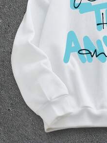 Manfinity ZONE917 ZONE917 Men's Blue & Black "LOVE THEM ANYWAY" Slogan Graphic Print Fleece Pullover Sweatshirt - White - View 5