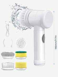Teckwe 六合一电动旋转清洁刷，配有6个可替换刷头，防水旋转清洁刷，手持式电动清洁刷，适用于浴缸、地板、瓷砖、炉灶、玻璃、水槽、厨房、浴室、家居清洁，家用清洁用品供应商 - 白色 - 查看 6