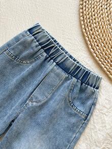 SHEIN Vintaside Kids Baby Boy Spring/Autumn Plaid Collar Long Sleeve Casual Fashionable Shirt Paired With Versatile Washed Denim Pants Set - Multicolor - View 3