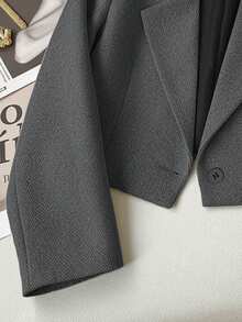 Franclia Áo khoác blazer phong cách tối giản thường ngày và đi làm dành cho nữ - Màu xám đen - Xem 4