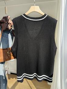 SHEIN EZwear 秋冬加条纹麻花针织毛衣背心（不含衬衫）