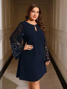 Gownix Plus Size Women Elegant Rhinestone Embellished Dress, Suitable For Autumn And Winter