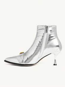 CUCCOO CHICEST 女士时尚通勤银色搭扣高跟踝靴和短靴 - 銀色 - 查看 4