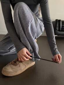 INAWLY Pantalón de chándal recto con bolsillos y cintura con cordón para mujer, color gris - Gris - Ver 5