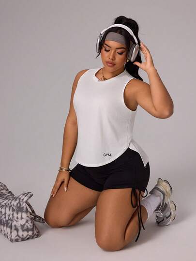 Rhythm Era Camiseta deportiva sin mangas con estampado de letras, versátil y casual, talla grande