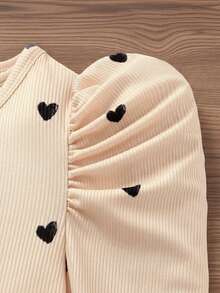 Emery Rose Kids Emery Rose Kids Young Girl Heart Pattern Square Neck Gigot Sleeve Casual T-Shirt - Multicolor - View 4