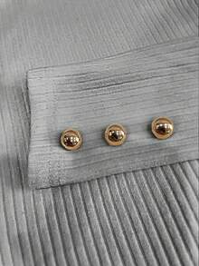 Resyla 秋冬季罗纹高领优雅休闲针织T恤，简约纯色针织毛衣 - 灰色 - 查看 4