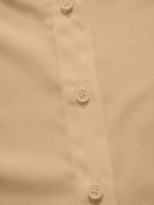 EMERY ROSE 女士休闲/办公通勤简约纯色长袖开衫衬衫，春秋季 - 香檳色 - 查看 6