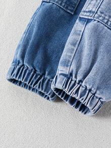 SHEIN Playful Pals 男童复古休闲街头风多口袋宽松舒适弹力腰水洗蓝牛仔工装裤 - 彩色 - 查看 4