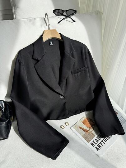 Comfortcana Plus Lapel Neck Crop Blazer Graduation,Back To School,Teacher Outfits For Women In Fall/Winter