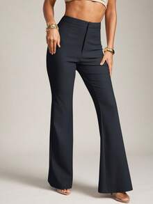 Hauture Sexy Summer Business Office Casual Solid Flare Leg Pants - Dark Grey - View 1