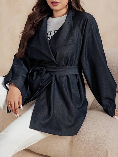 Dazy Plus Fashionable Casual Double-Breasted Wide Lapel Loose Drawstring Commuting Plus Size Women Spring/Autumn Jacket Women Coats