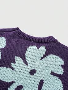ROMWE MEN Men's Floral Jacquard Knit Sweater, Loose Fit - Red Violet - View 6