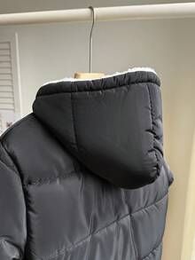 女童休闲棉服外套，罗纹弹性衣领、袖口和下摆，加厚衬里，宽松版型，秋冬舒适，适合日常、通勤、郊游、派对和拍照 - 黑色 - 查看 8