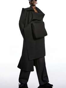 LYSMO Women's Asymmetric Design Long Sleeve Loose Wool Blend Coat, Autumn/Winter - Black - View 4
