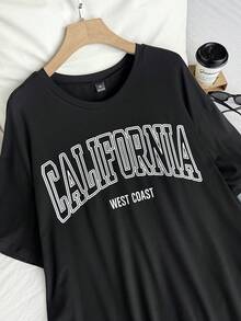 SHEIN EZwear Plus Letter Graphic Drop Shoulder Short Sleeve Tee - Black - View 7