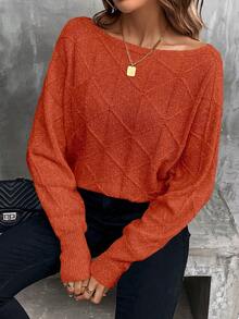 SHEIN LUNE 1pc Women's Casual Solid Color Long Sleeve Pullover Sweater - Orange - View 5