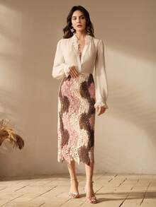 Anewsta Chân váy nữ thời trang cao cấp, size tiêu chuẩn, phối màu tương phản, khoét rỗng, thêu họa tiết cổ điển, thanh lịch, thích hợp cho ngày Valentine, kỳ nghỉ hè, nghỉ xuân. - Nhiều màu - Xem 3