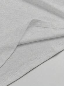 女式V领短袖休闲T恤，蓝色蜻蜓印花 - 灰色 - 查看 4