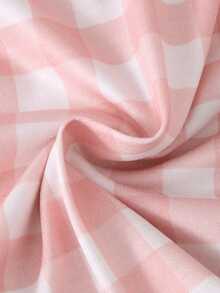 SHEIN 女童格子领无袖露脐上衣+百褶裙套装，粉色格子图案，可爱清新，上衣饰有小马图案，裙子侧边饰有白色滚边。适合暑期学校、文化活动、亲子下午茶等场合，打造甜美学院风，轻松塑造可爱时尚的小公主造型。