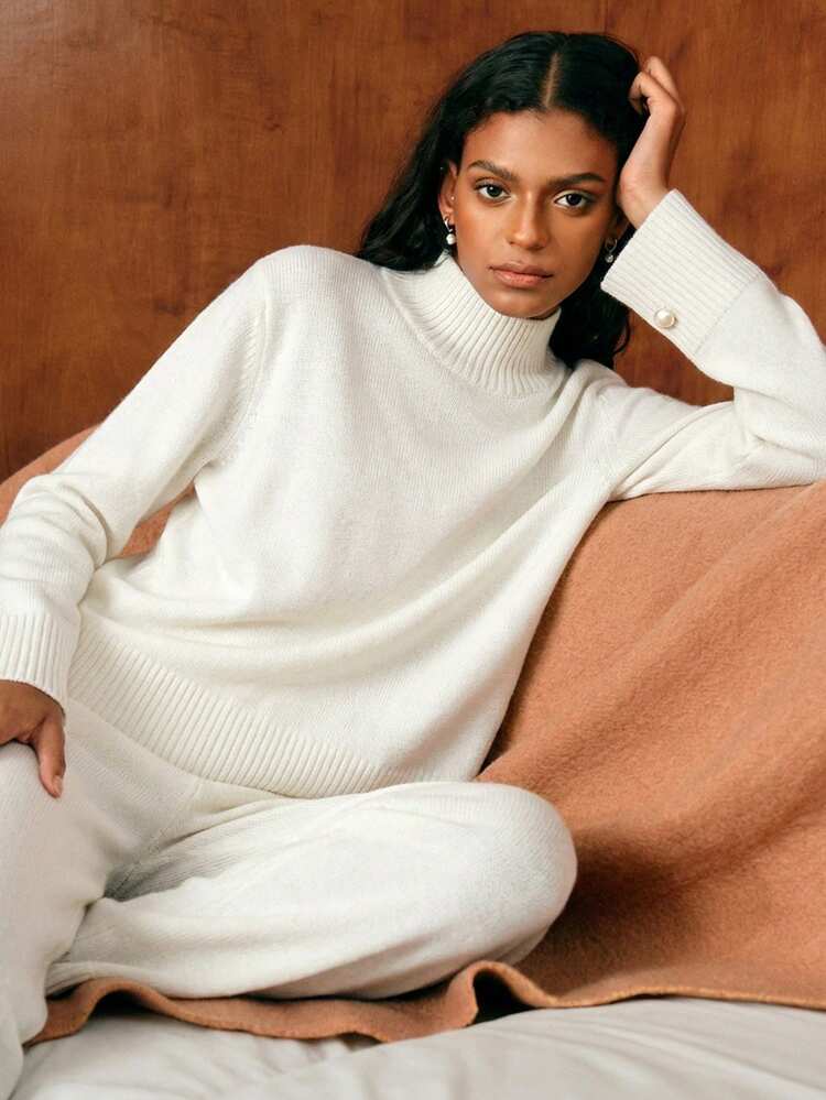 SOLID HIGH NECK SWEATER & WIDE LEG KNIT PANTS SET , FALL WINTER
