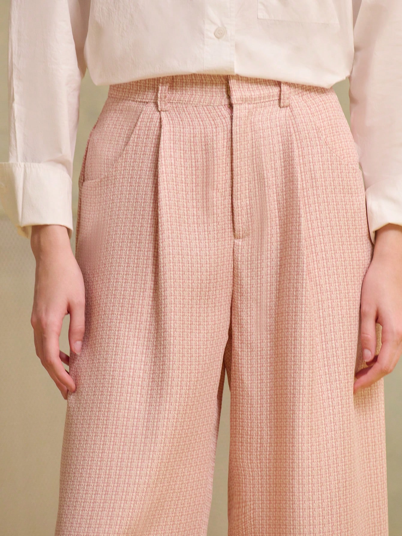 Chic Vintage Pink Tweed Wide Leg Trousers With A Flattering Tailored Silhouette Office Outfits Elegant Pants For Women Pleated Pants