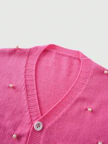 ROMWE MEN Áo khoác cardigan nam dáng rộng, trang trí ngọc trai. - Hồng - Xem 3