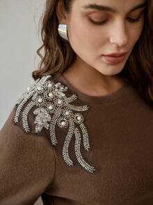 MOTF PREMIUM CAMISETA AJUSTADA CON DETALLES DE RHINESTONE TALLA GRANDE - Café integral - Ver 5