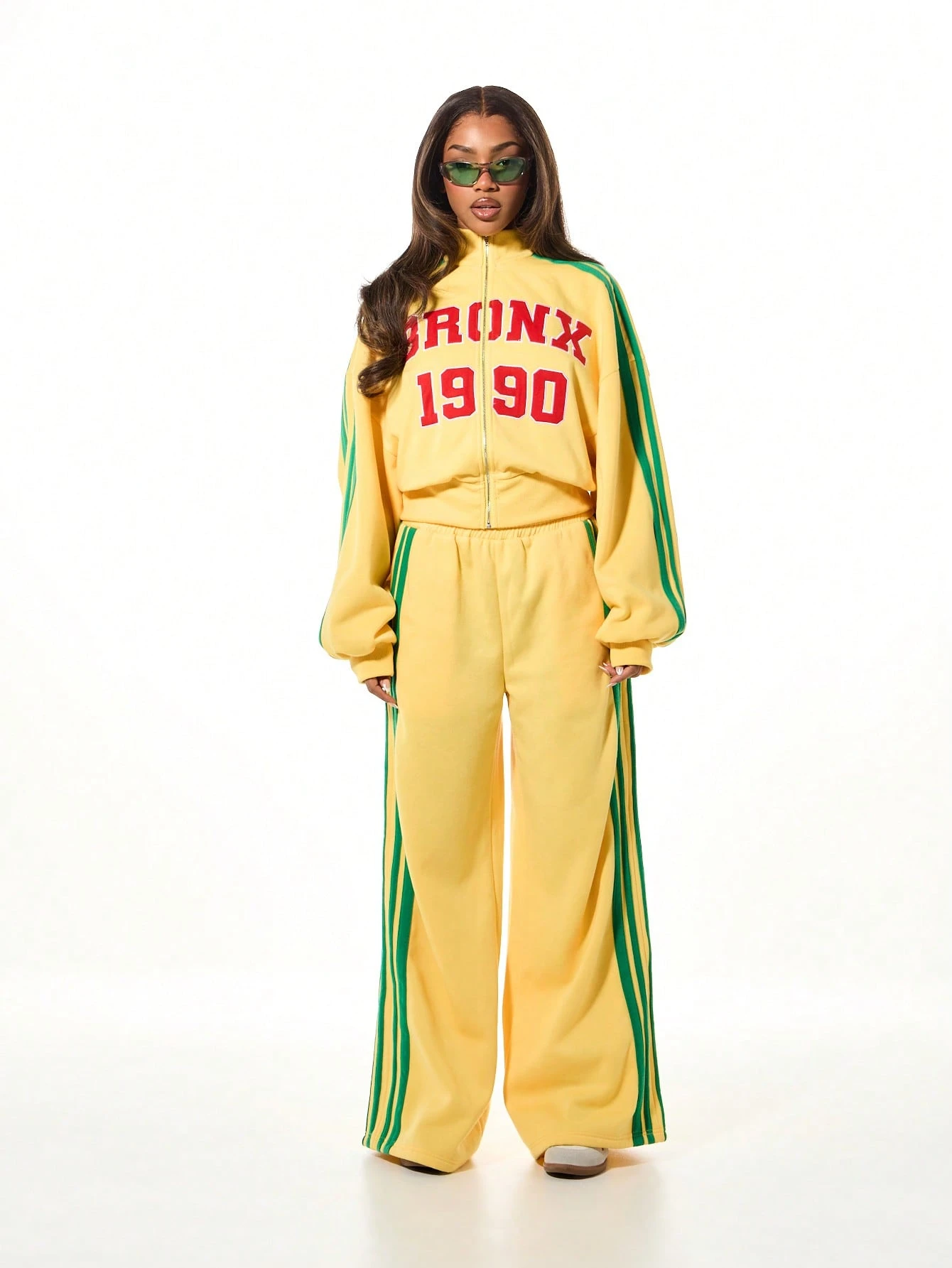SUMWON WOMEN プリント入りワイドレッグコントラストストライプジョガーパンツ