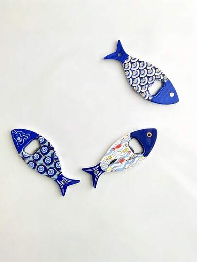 Fish Bottle Opener Magnet - 3D Embossed & Gold Foil Fridge Magnet With Strong Hold, Functional Kitchen Decor