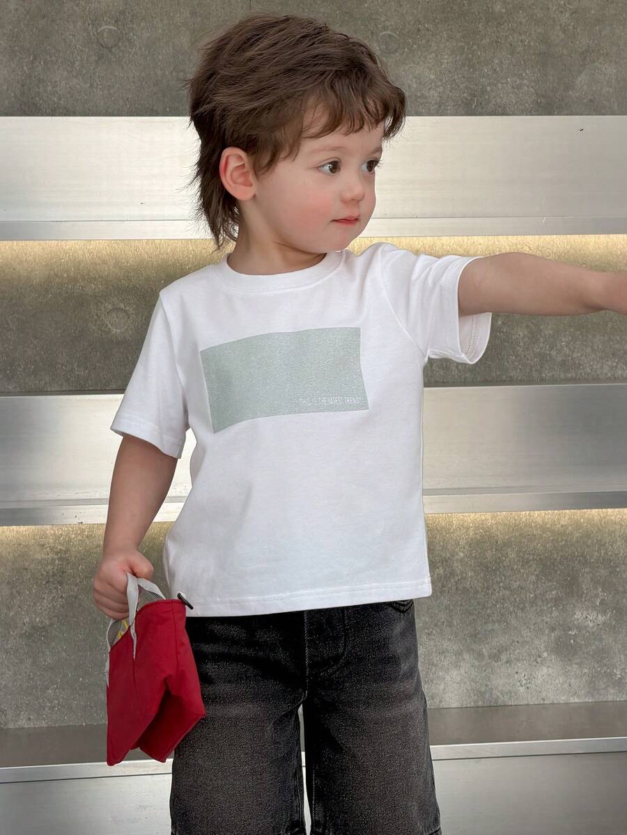 DAZY 男童休闲圆领短袖上衣 - 白色 - 查看 1